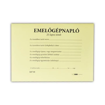 Emelőgépnapló 24 lapos A/5 fekvő D.E.938