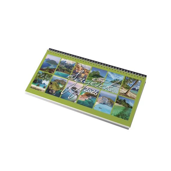 Asztali naptár 320mmx155mm, Szigetek fehérlapok fekvő kék műbörrel borított tartóval Realsystem 2026.