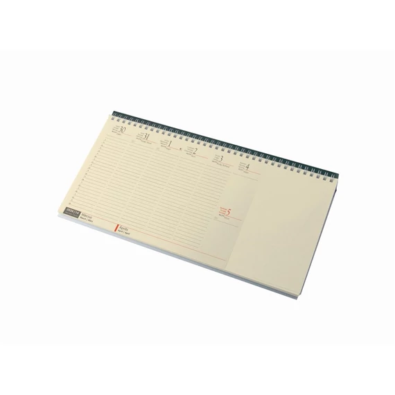 Asztali naptár 320mmx155mm, krémszínű lapokkal blokktömbös fekvő zöld műbörrel borított tartóval Realsystem 2026.