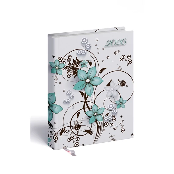 Határidőnapló 2day B/6, kétnapos beosztás + jegyzetlap virágminta Realsystem 2026.