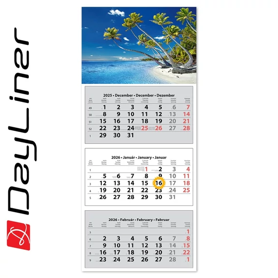 Speditőr naptár 3 tömb, 3 hónap SP-30 330 × 760 mm, fehér lapokkal Vízpart Dayliner 2026.